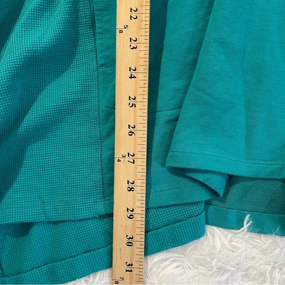 LOGO Pullover Top Womens Size 1X Teal Green Long Sleeve Hooded V Neck - Picture 6 of 7